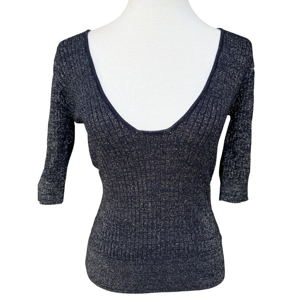 Nasty Gal Striped Sparkly "Next To You" Knit Top Black M